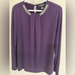 Liz Claiborne Purple Blouse with Embellished Neckline